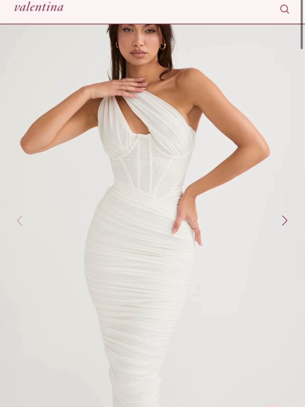 House of CB White One-Shoulder Ruched Corset Midi Dress - Picture 2 of 4